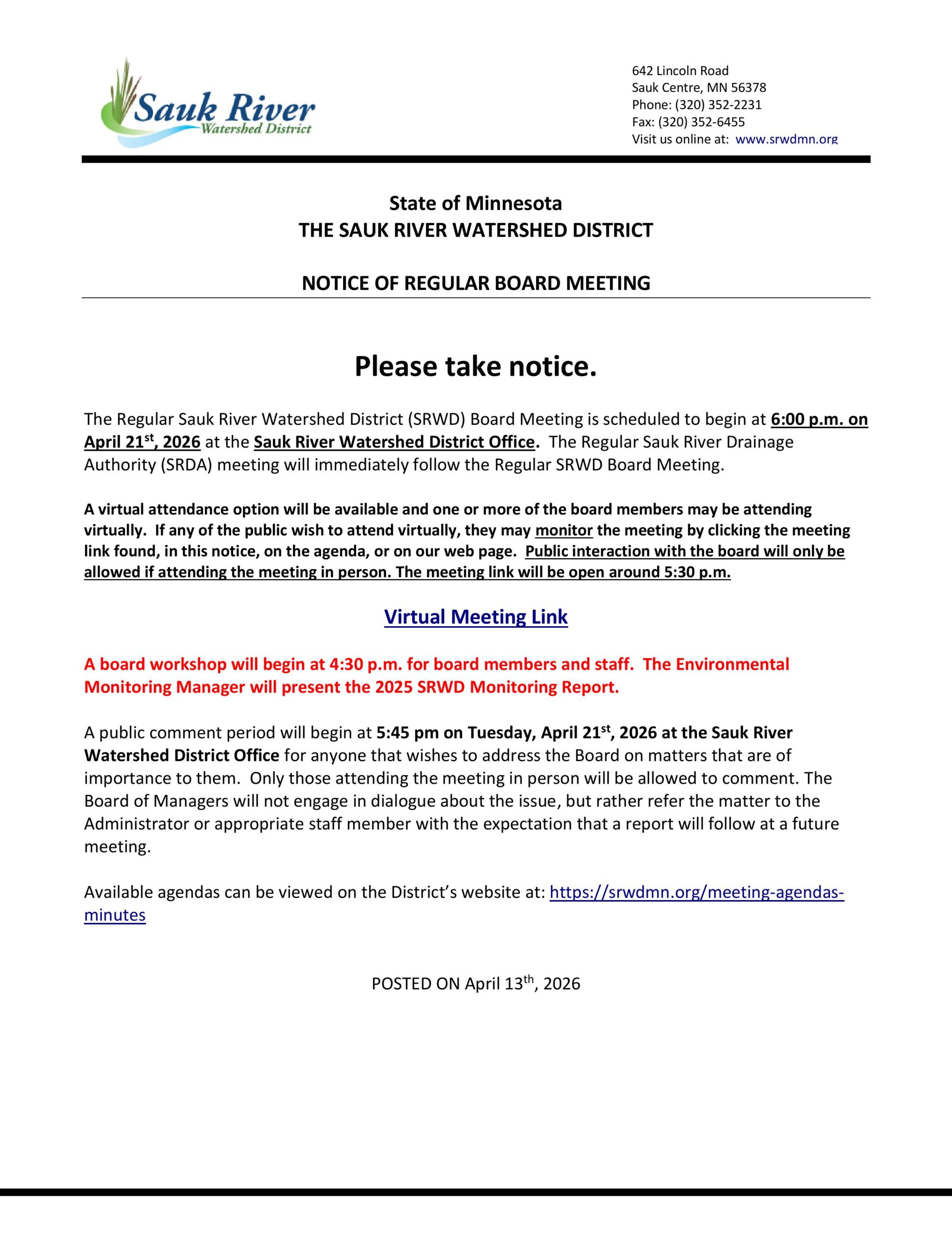 2026.04.21 Regular Meeting Notice