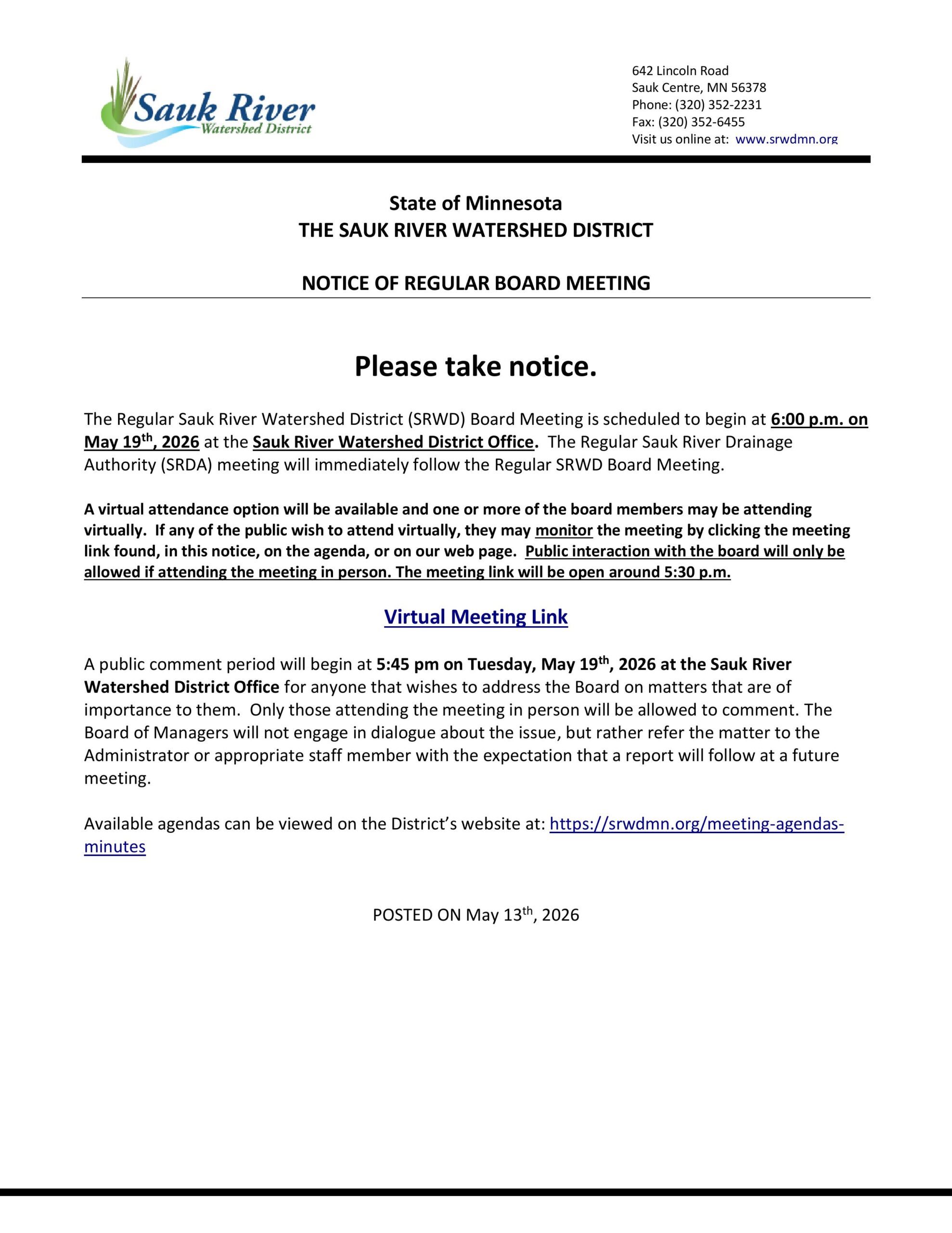2026.05.19 Regular Meeting Notice