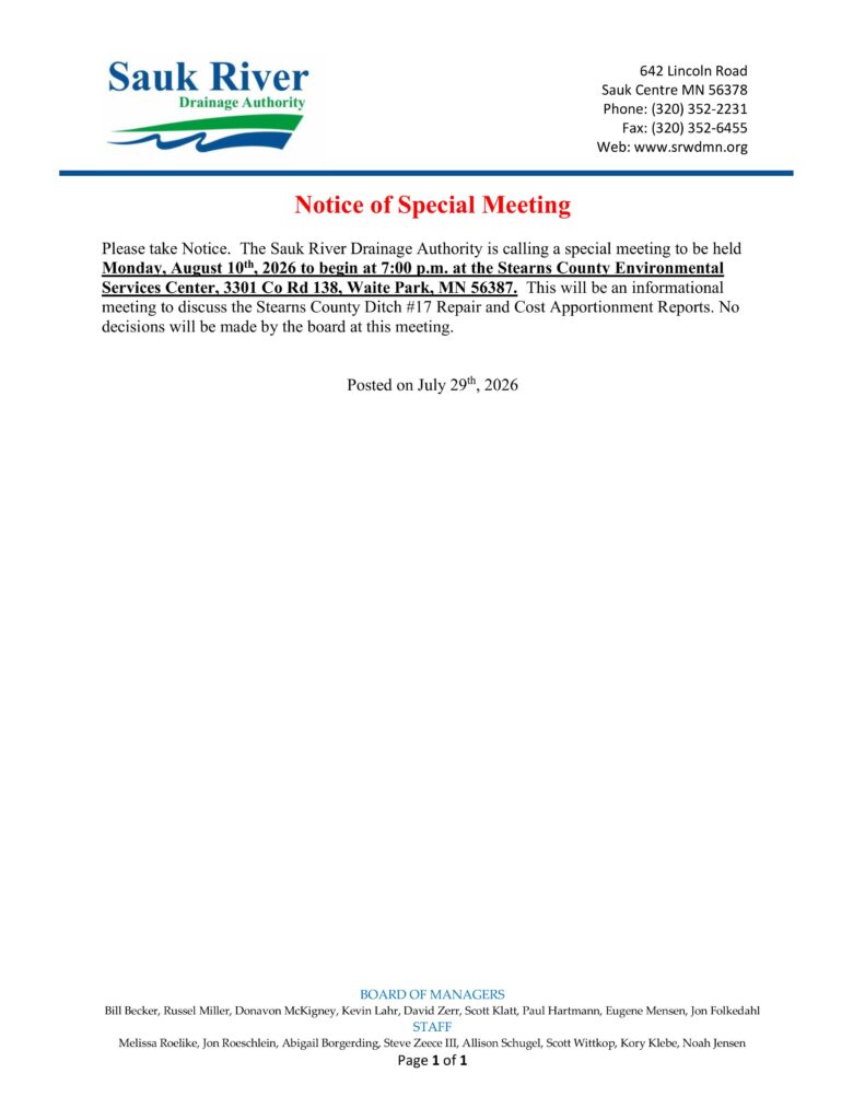 Special Meeting Notice for SCD17